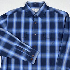 Ryan Michael Shirt Mens Large Blue Plaid Long Sleeve Button Up Casual Western